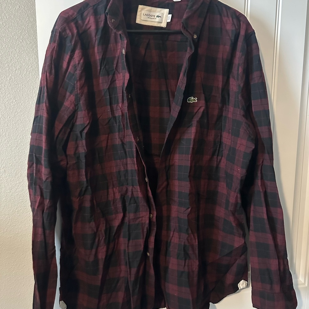 Lacoste Burgundy and Black Checkered Shirt